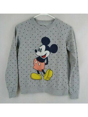 Vintage Disney Mickey Mouse Gray Polka Dot Raglan Sweater Size XS